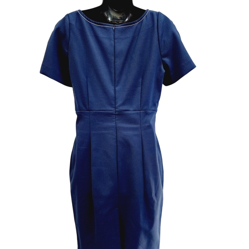 Piazza Sempione Navy Blue Textured Sheath Dress Contrast Stitch Italy Size IT 48 - Picture 6 of 10